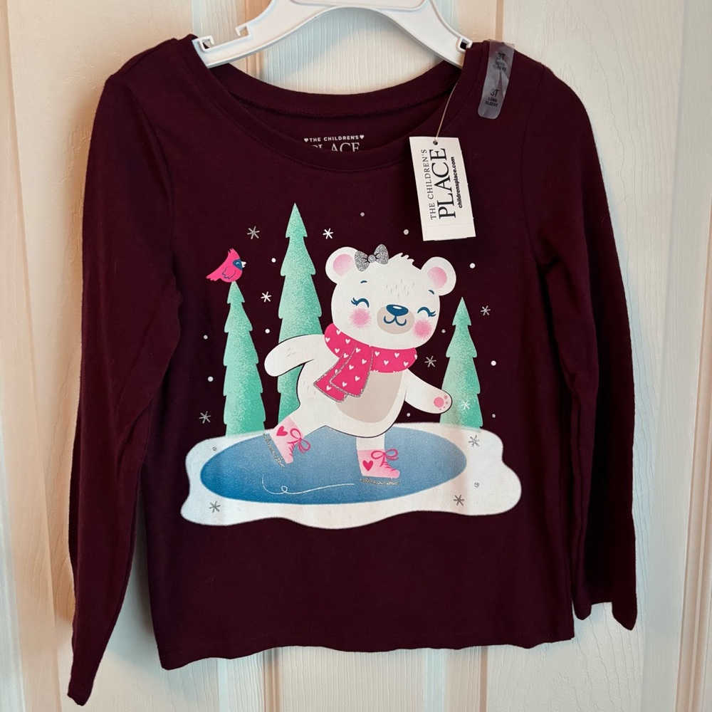 New With Tag The Children’s Place Girl Size 3T Winter Christmas Shirt